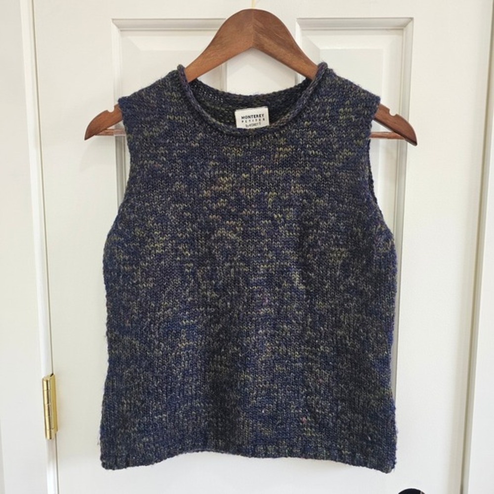 Monterey Petites by Koret Knit Vest Sleeveless Purple Green Wool Blend Sz S‎